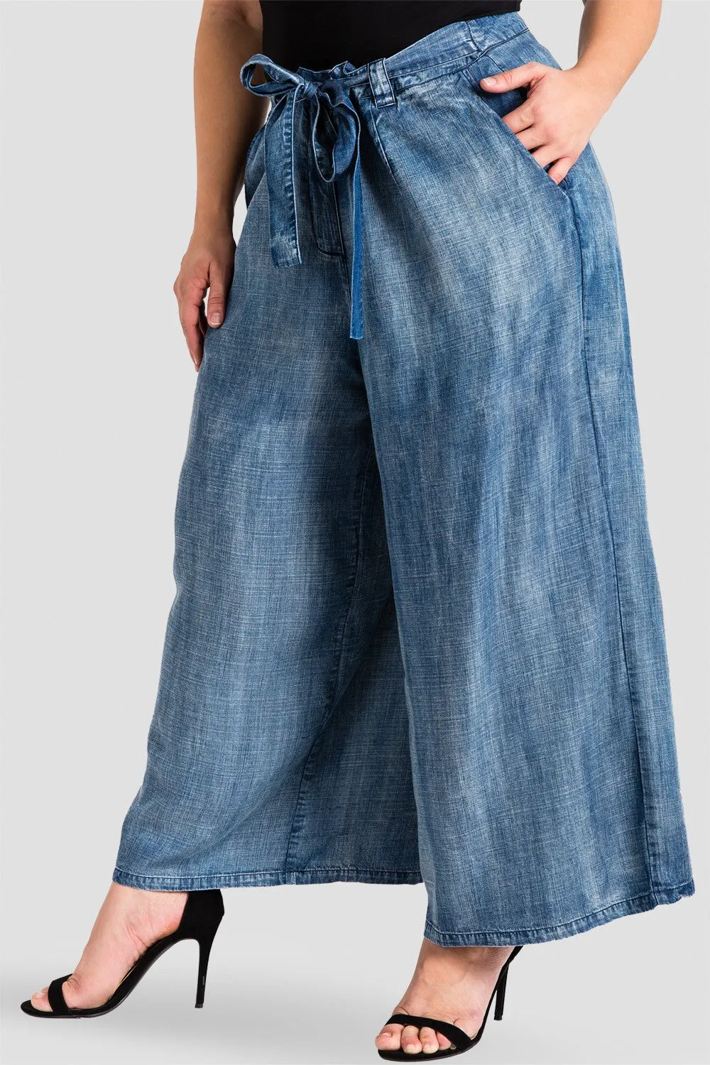 Plus Size Sophi Tencel Denim Cropped Palazzo Pants sold by Standards and Practices