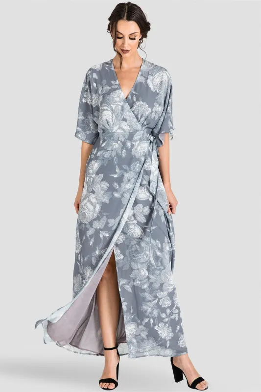 Olivia Gray Floral Print Kimono Chiffon Wrap Maxi Dress made by Standards and Practices
