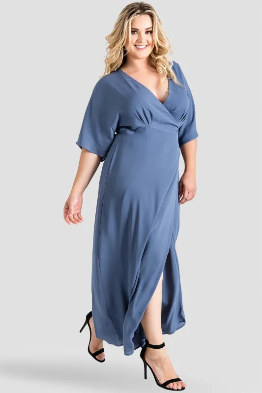 Plus Size Olivia Slate Blue Chiffon Kimono Wrap Dress made by Standards and Practices