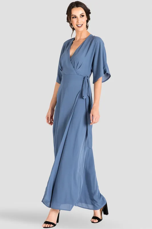 Olivia Slate Blue Chiffon Kimono Wrap Dress made by Standards and Practices