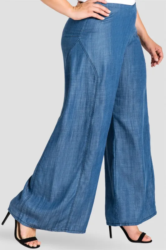Plus Size Perry Denim Tencel Palazzo Pants made by Standards and Practices