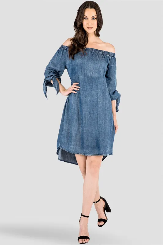 Julie Tencel Denim Off-The-Shoulder Peasant Dress made by Standards and Practices