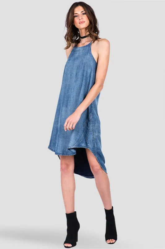 Ashley Women's Chambray Denim Racerback High-Low Dress made by Standards and Practices