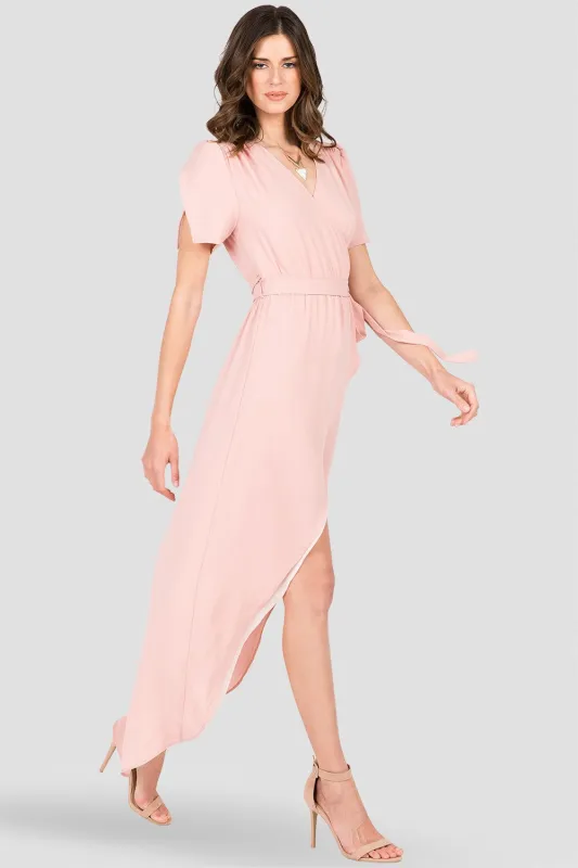 Robin Short Sleeve V-Neck Wrap Maxi Dress Deep Rose Pink made by Standards and Practices