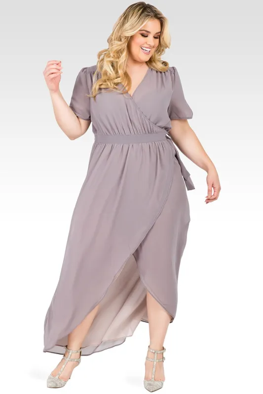 Plus Size Robin Short Sleeve V-Neck Maxi Dress Smokey Grey And Mauve made by Standards and Practices