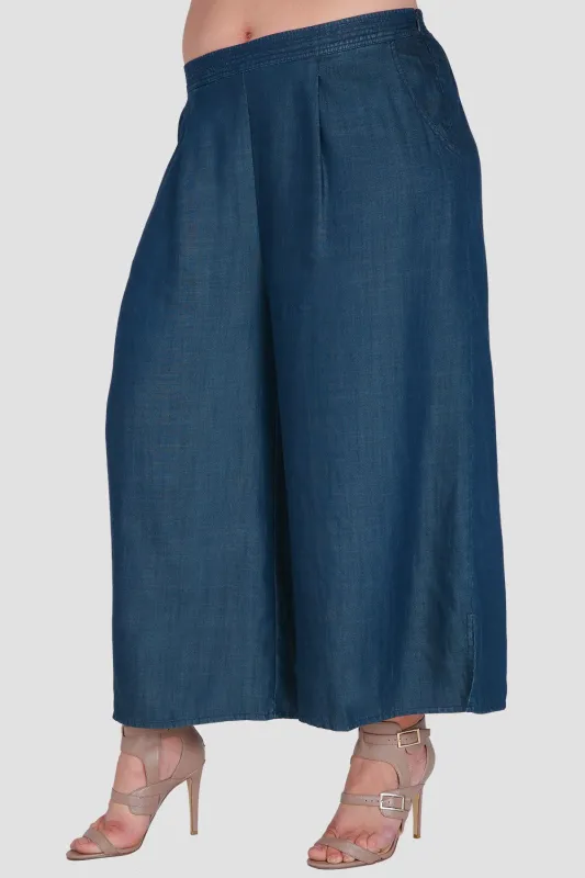 Plus Size Diana Wide-Leg Cropped Indigo Tencel Denim Palazzo Pants sold by Standards and Practices