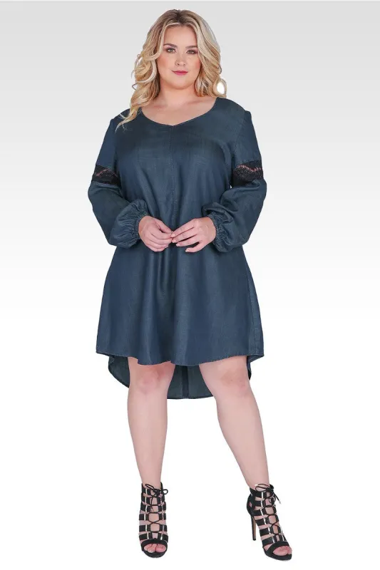 Plus Size Shelby V-Neck Long-Sleeved Tencel Denim Dress made by Standards and Practices