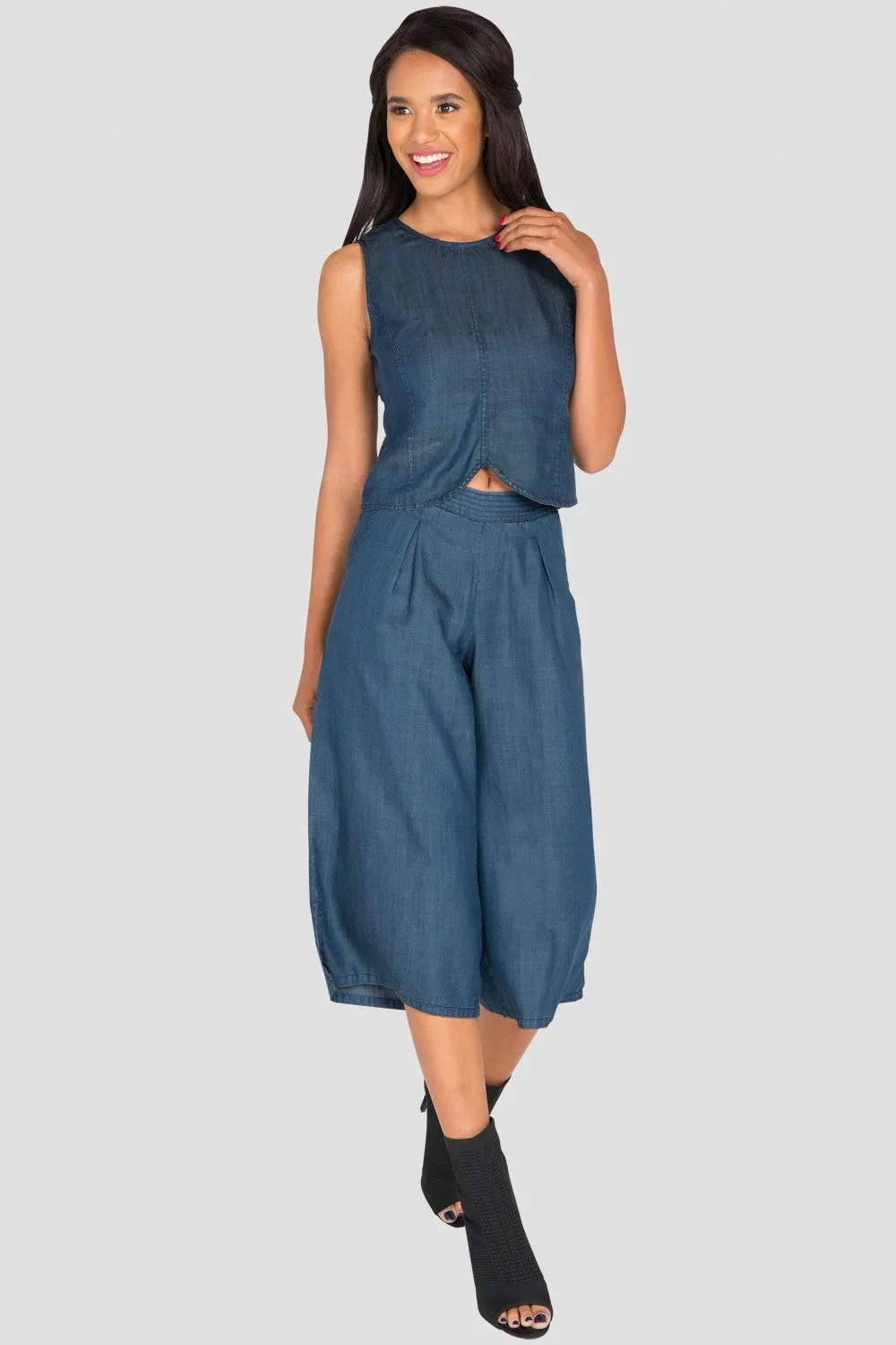 Diana Wide-Leg Cropped Indigo Tencel Denim Palazzo Pants sold by Standards and Practices product image thumbnail 3