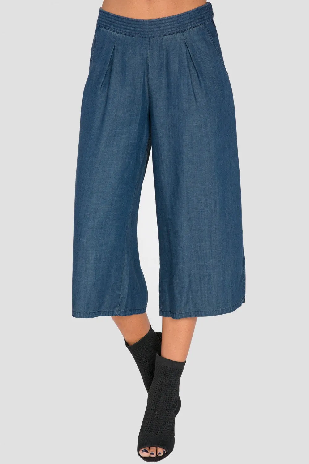 Diana Wide-Leg Cropped Indigo Tencel Denim Palazzo Pants sold by Standards and Practices