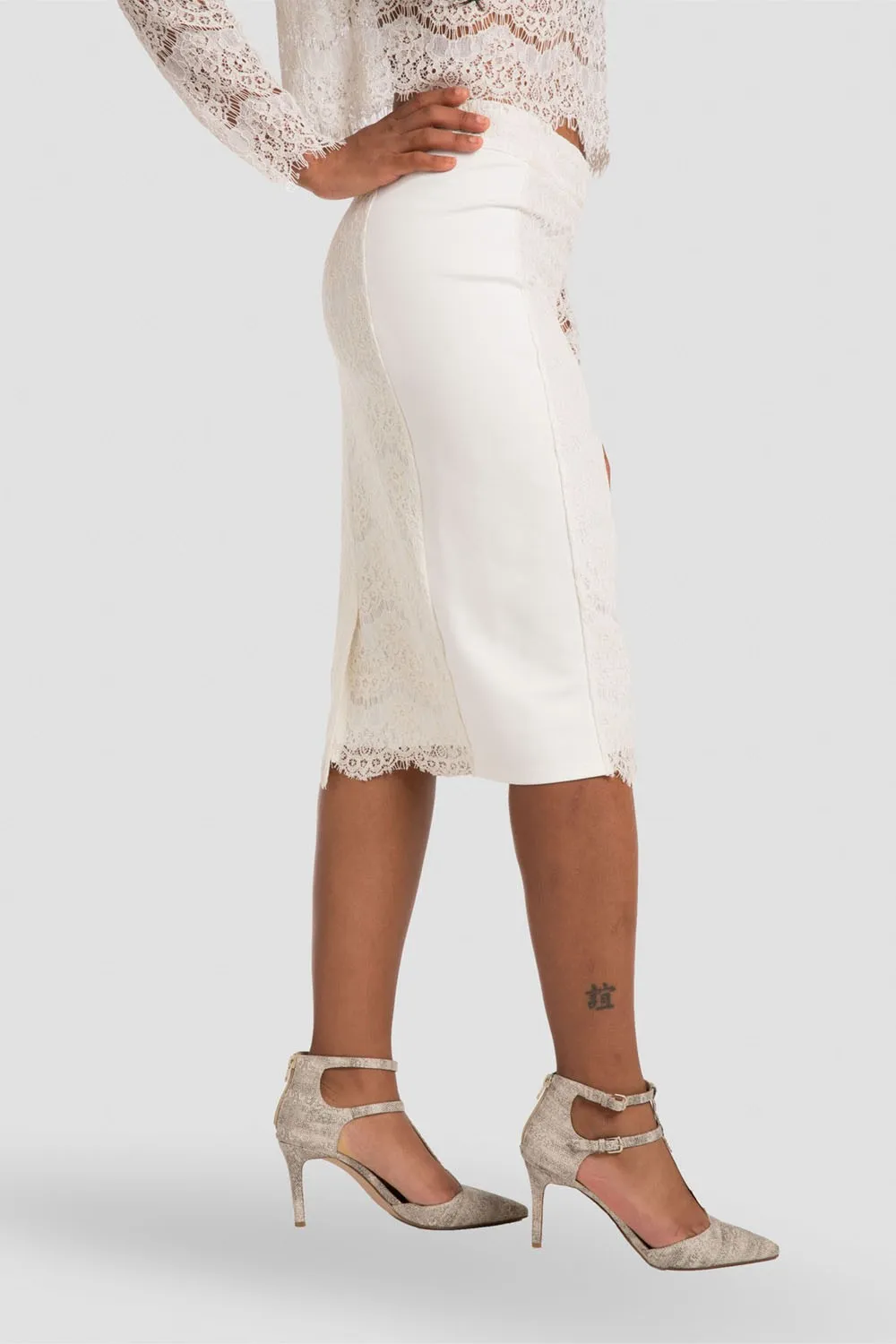 Tori Ivory Pencil Skirt in Ponte and Lace sold by Standards and Practices product image thumbnail 3