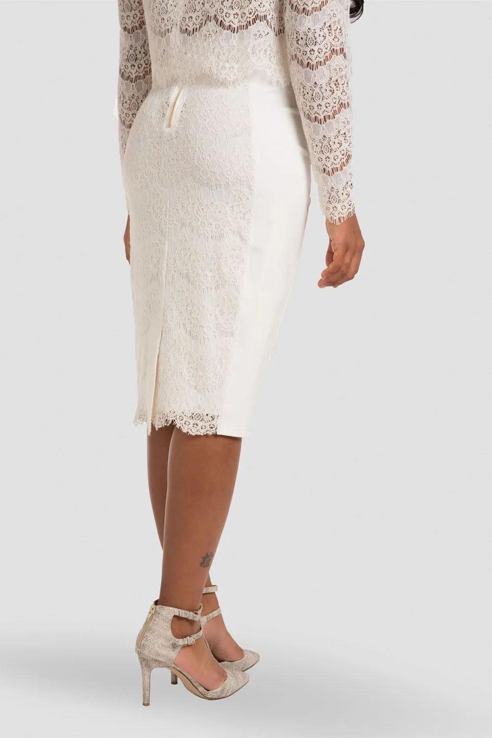 Tori Ivory Pencil Skirt in Ponte and Lace sold by Standards and Practices product image thumbnail 2