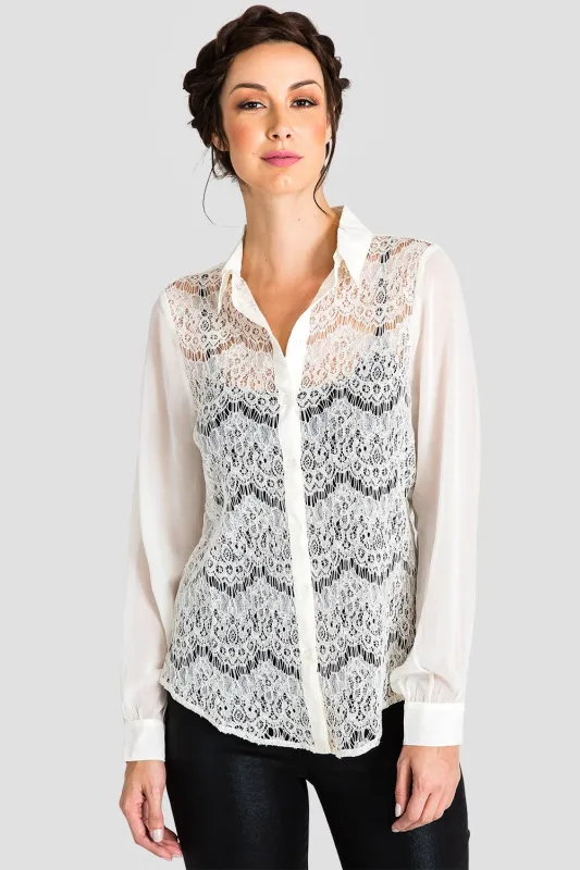 Coco Ivory Lace Collared Shirt sold by Standards and Practices
