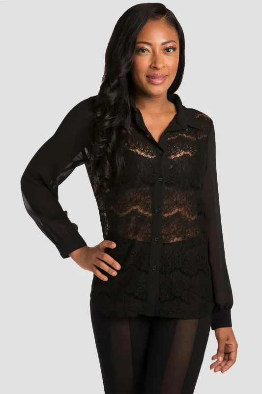 Coco Black Lace Collared Shirt made by Standards and Practices