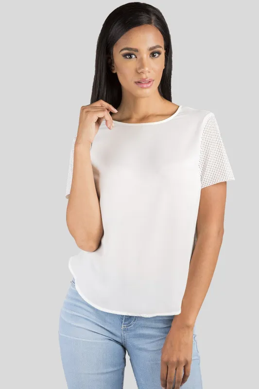 Hailey White Vegan Leather Boxy Apron Front Chiffon Top sold by Standards and Practices