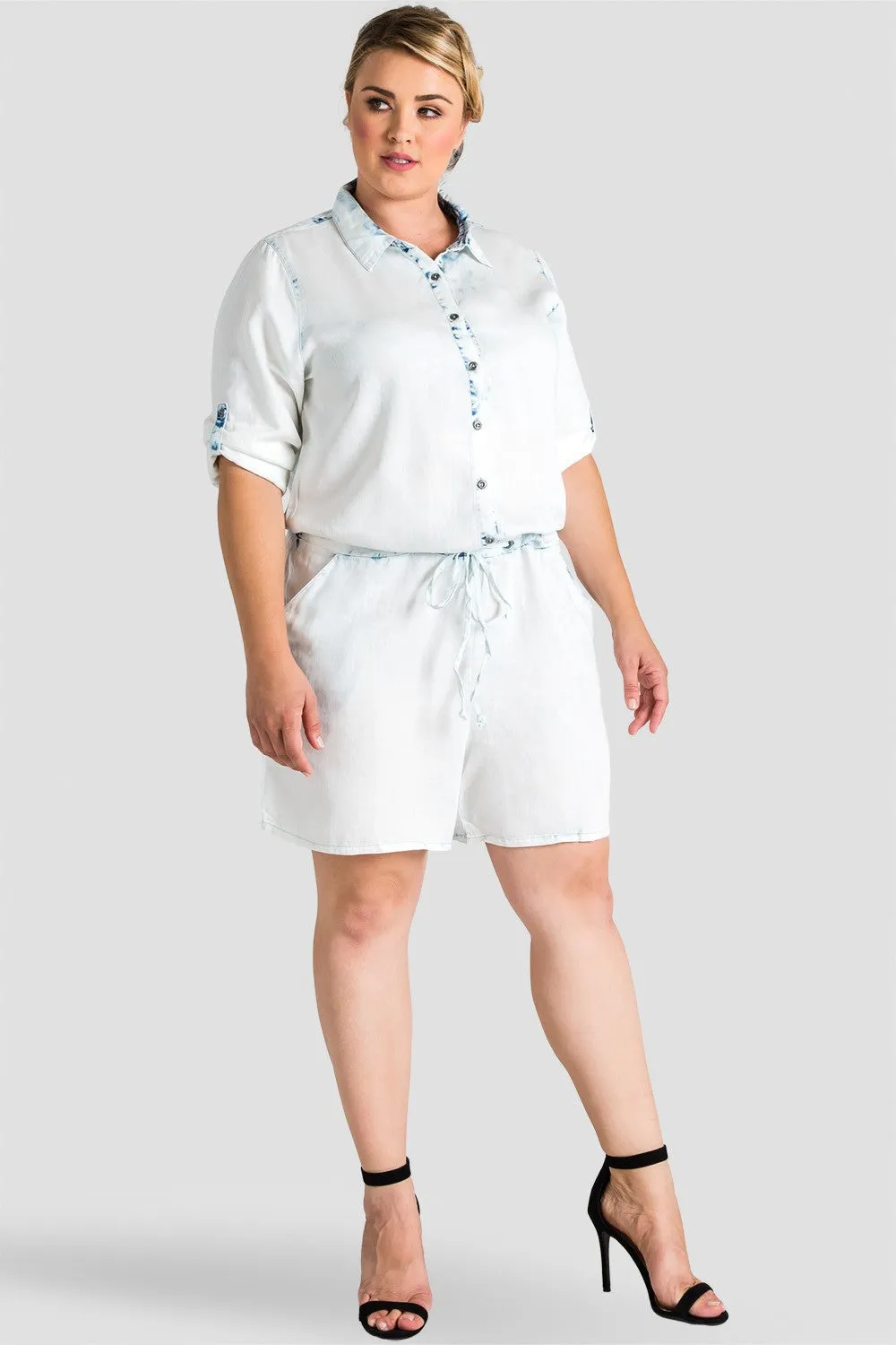 Peggy Bleached Out Tencel Long Sleeved Romper - SP Plus sold by Standards and Practices product image thumbnail 3