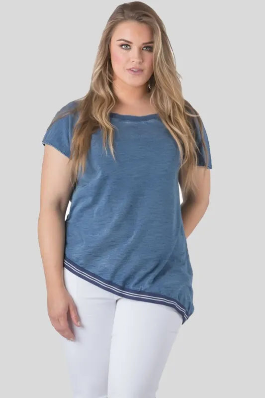 Plus Size Thereasa Open Neck Asymmetrical Indigo Knit Top sold by Standards and Practices