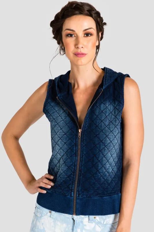Elyse Handsand Washed Indigo French Terry Hoodie Vest With Quilting sold by Standards and Practices