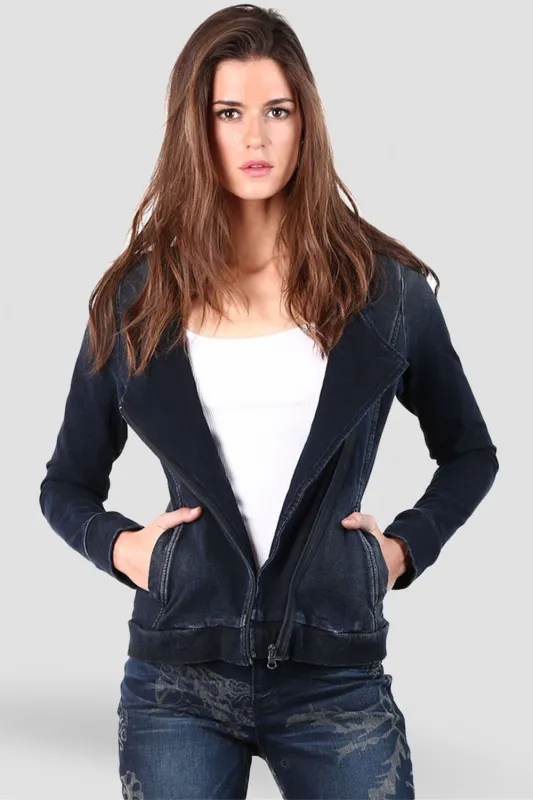 Paris Denim Knit Angel Zip Front French Terry Moto Jackets made by Standards and Practices