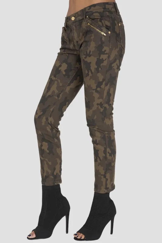 Saint Camo Pieced Ankle Zippers Cropped Skinny Jeans sold by Standards and Practices