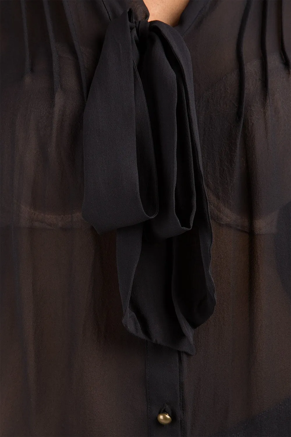 Adele Black Sheer Front Tie Neck Silk Blouse sold by Standards and Practices product image thumbnail 2