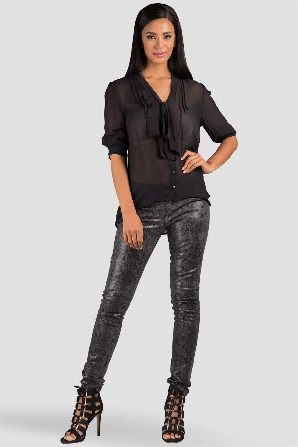 Adele Black Sheer Front Tie Neck Silk Blouse sold by Standards and Practices product image thumbnail 3