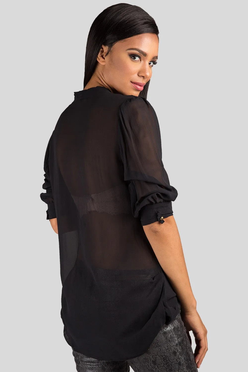Adele Black Sheer Front Tie Neck Silk Blouse sold by Standards and Practices product image thumbnail 4