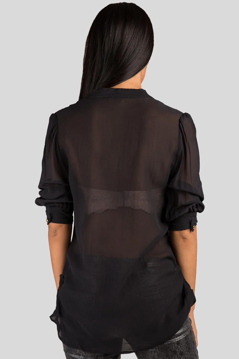 Adele Black Sheer Front Tie Neck Silk Blouse sold by Standards and Practices product image thumbnail 5