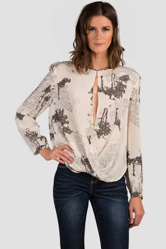 Anais Willow Printed Large Key Hole Silk Blouse sold by Standards and Practices