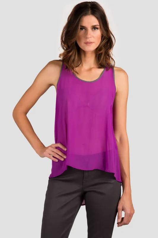 Martel Orchid Decorative Stitch Back Silk Tanks made by Standards and Practices
