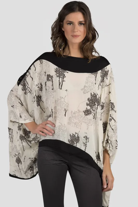 Asia Willow Printed Rectangle Top With Tree Prints Long Sleeve Silk Blouse sold by Standards and Practices