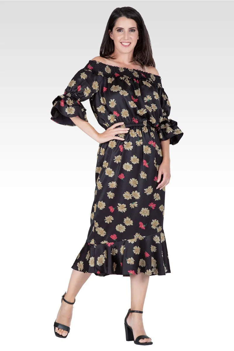 Eudora Women's Floral Print High-End Satin Midi Dress sold by Standards and Practices product image thumbnail 5
