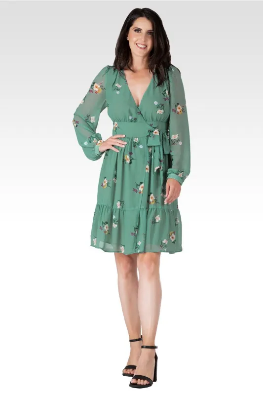 Preslee Women's Sage Green Floral Print Wrap Mini Dress sold by Standards and Practices