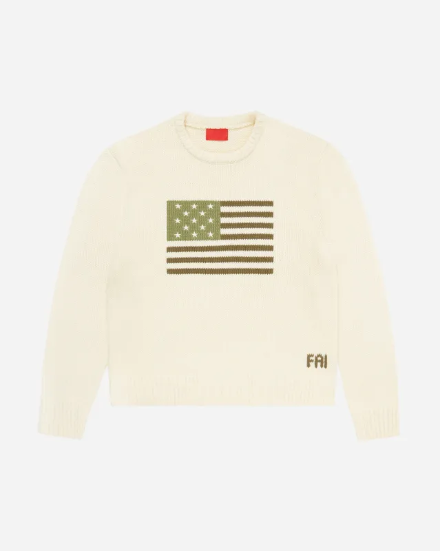 Big Green Flag Knit Sweater Cream sold by FUGAZI