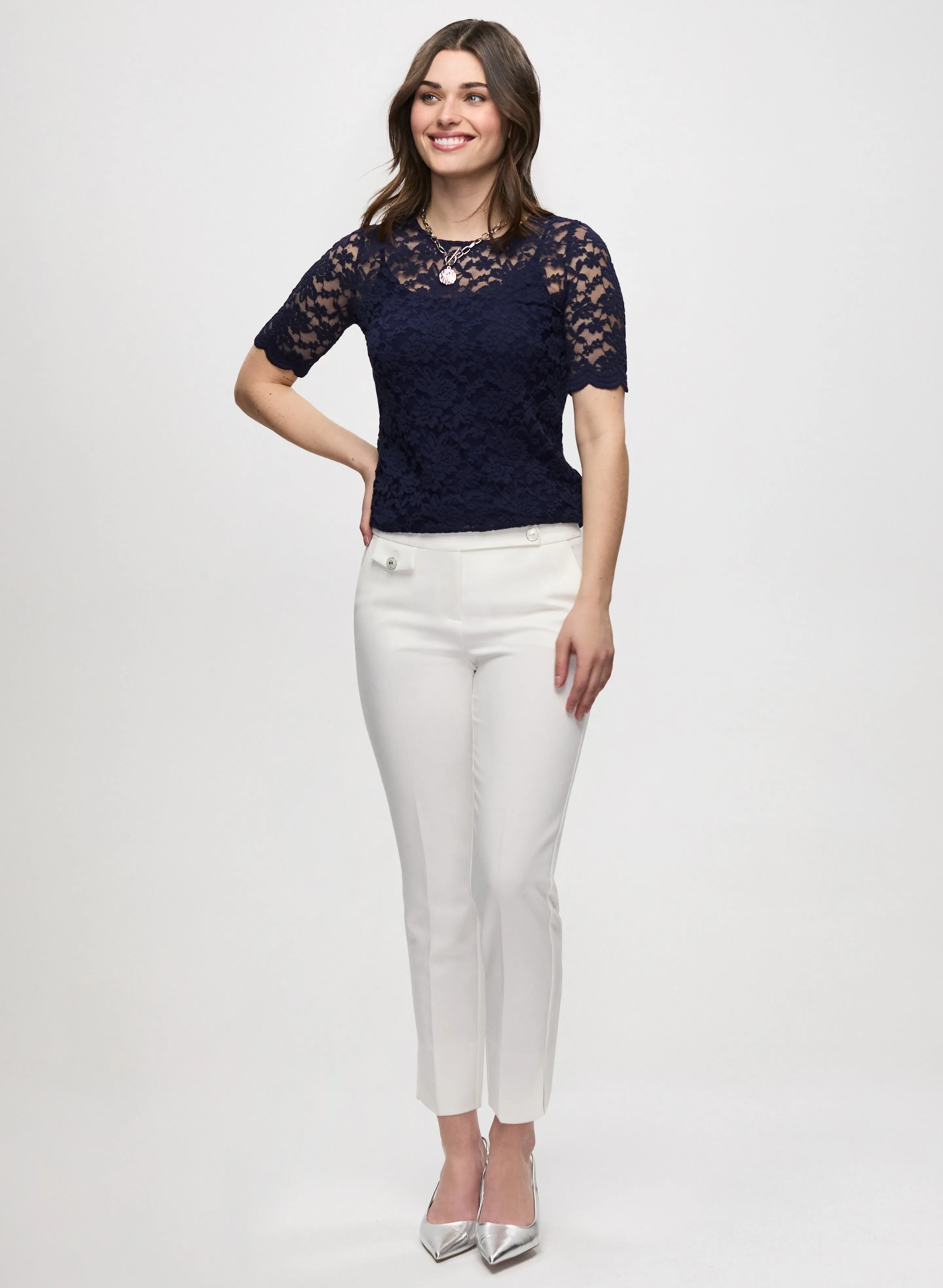 Scalloped Lace Top & Slim Leg Ankle Pants sold by Laura