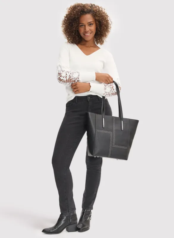 Lace Detail Sweater & Rhinestone Detail Jeans sold by Laura