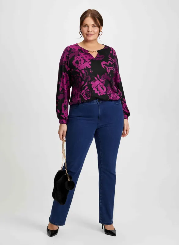 Rose Motif Blouse & Bootcut Jeans sold by Laura