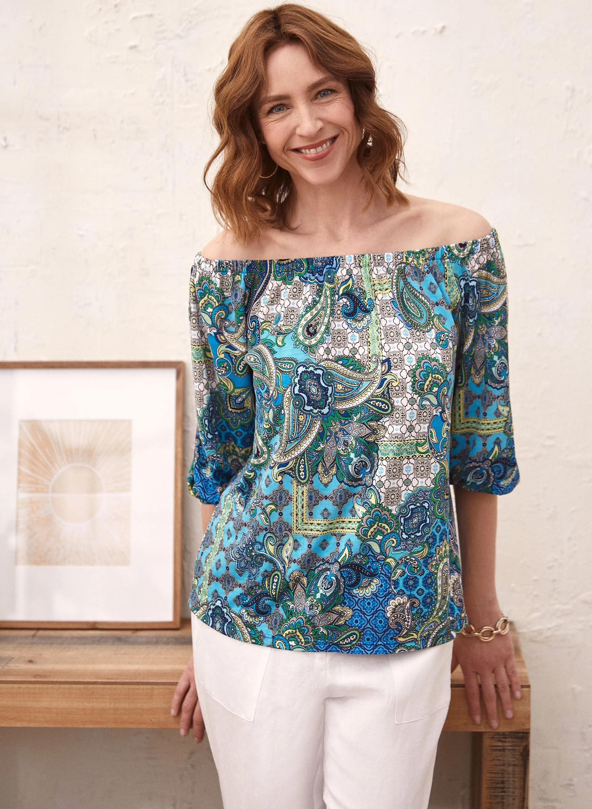 Off-the-Shoulder Paisley Print Top sold by Laura
