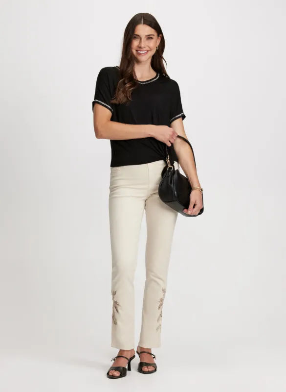 Bead Trim Tee & Rose Applique Pull-On Jeans sold by Laura