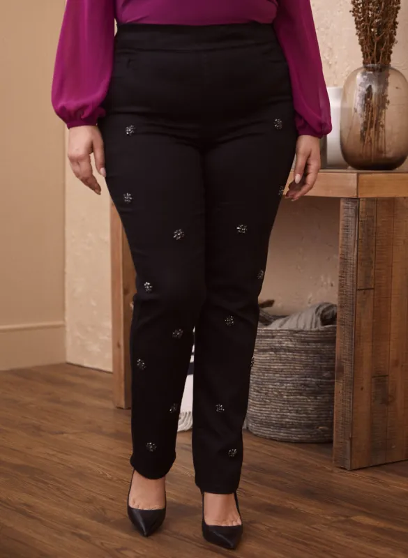 Floral Rhinestone Detail Jeans sold by Laura