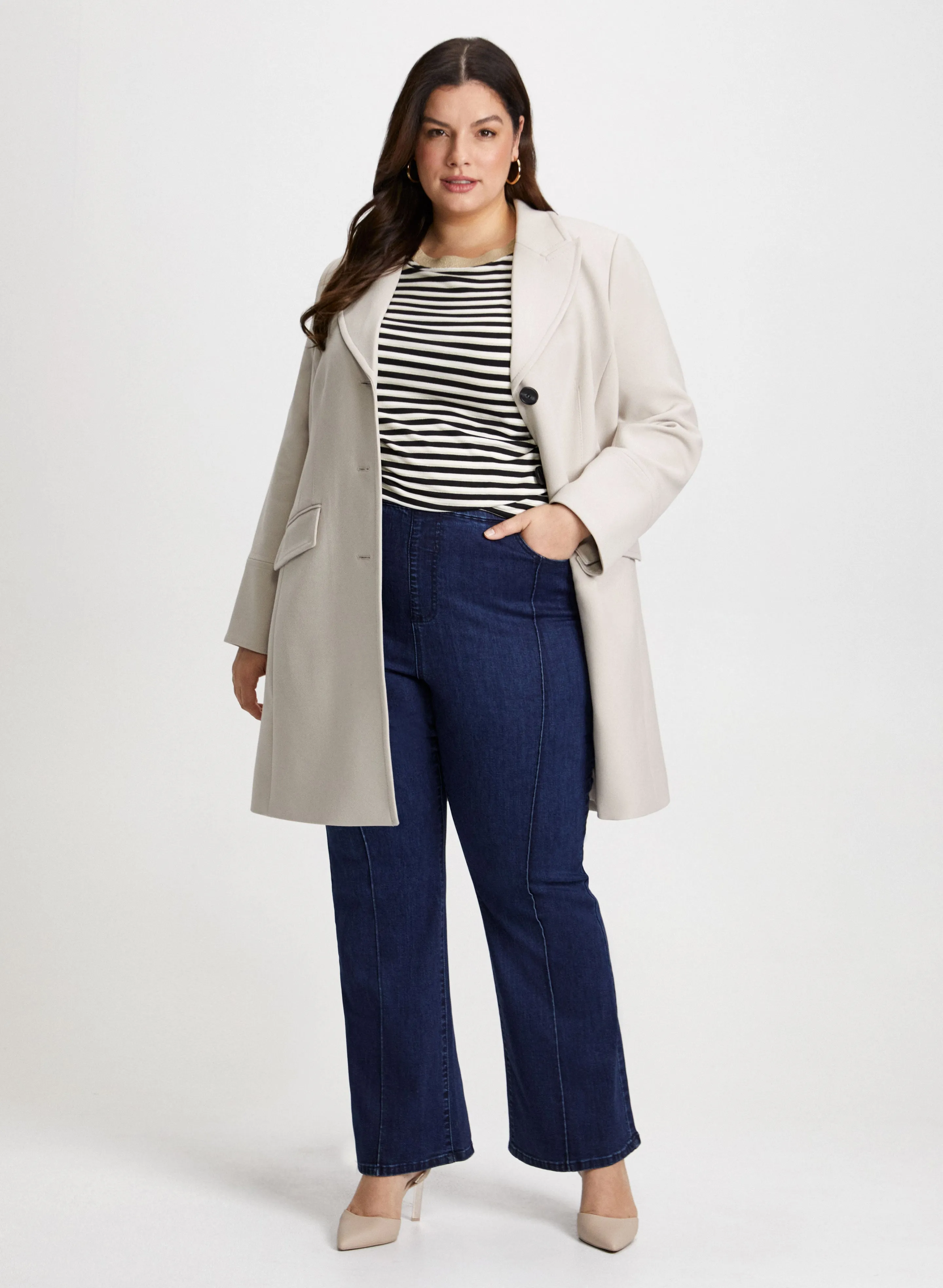 Notch Collar Jacket & Bootcut Jeans sold by Laura