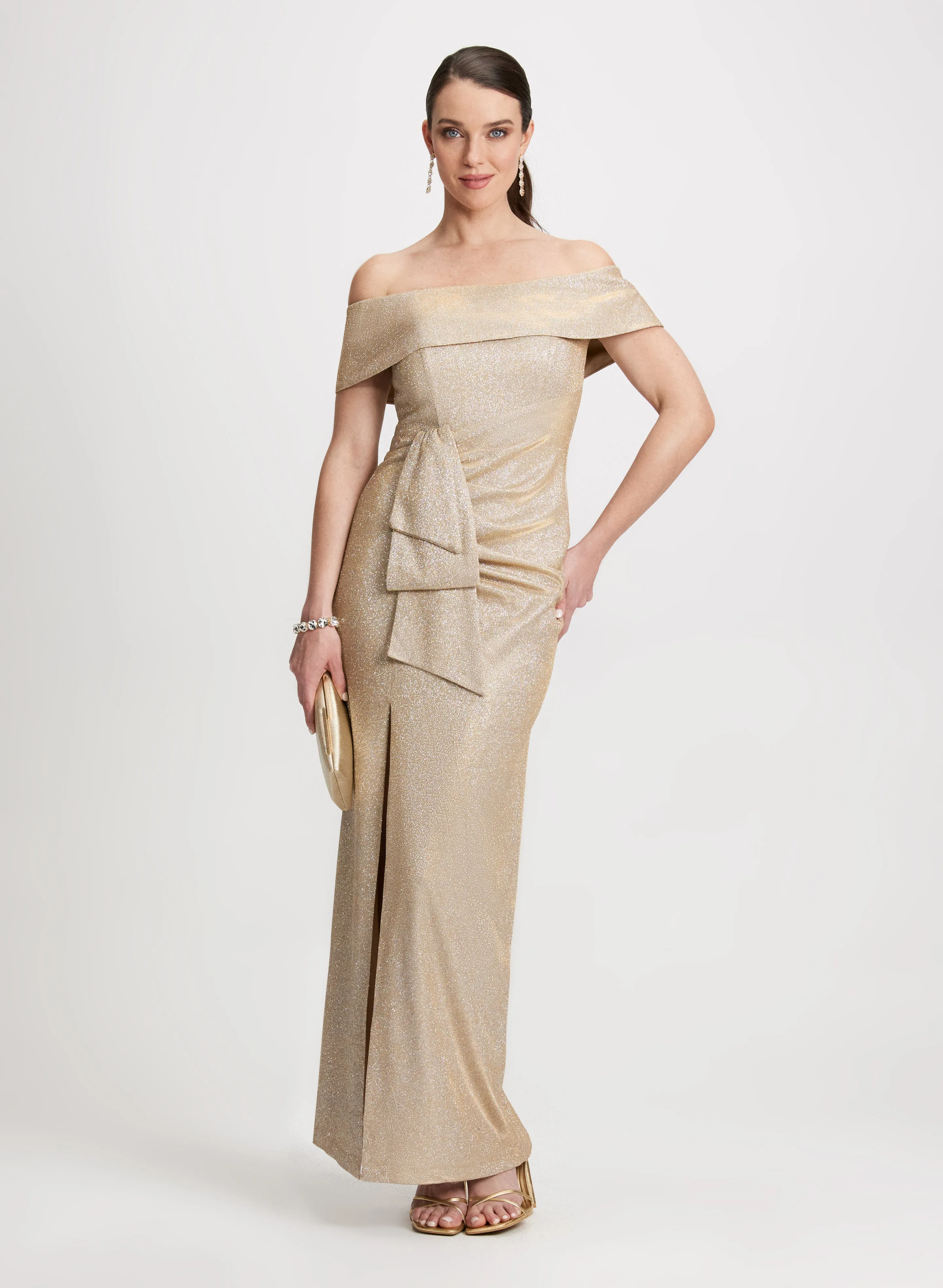 Metallic Off-the-Shoulder Evening Dress sold by Laura