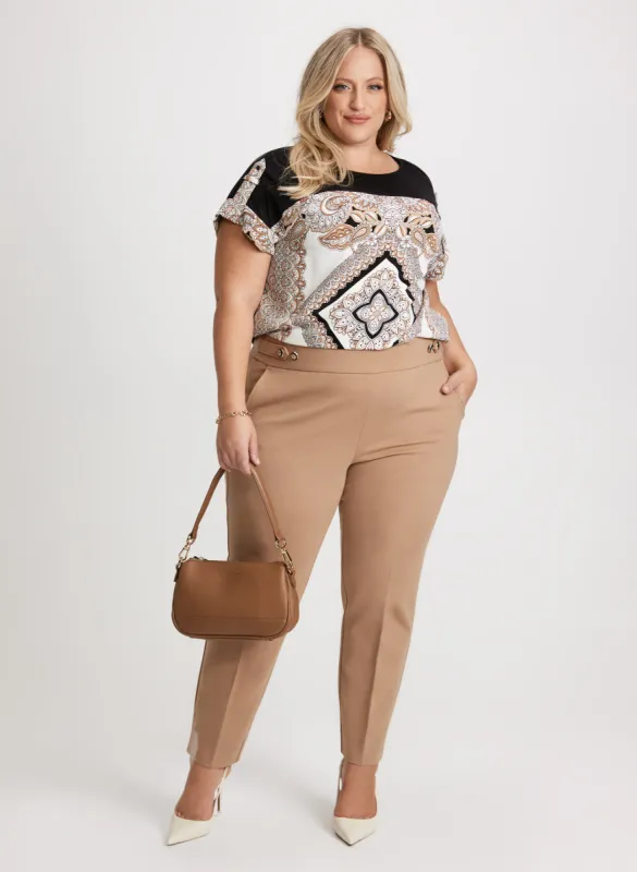 Diamond Print Drop Shoulder Top & Button Tab Detail Pull-On Pants sold by Laura