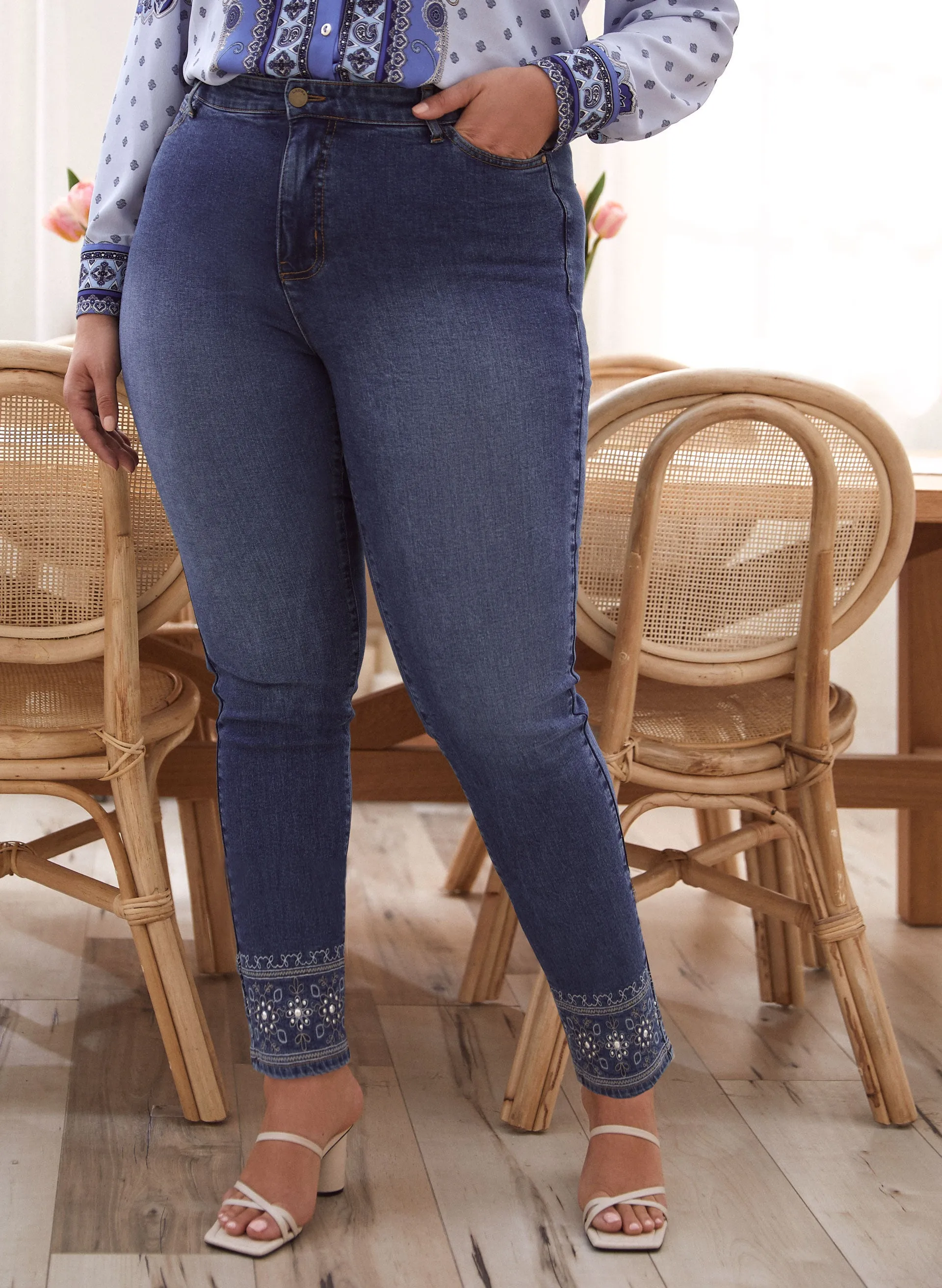 Embroidered Straight Leg Jeans sold by Laura
