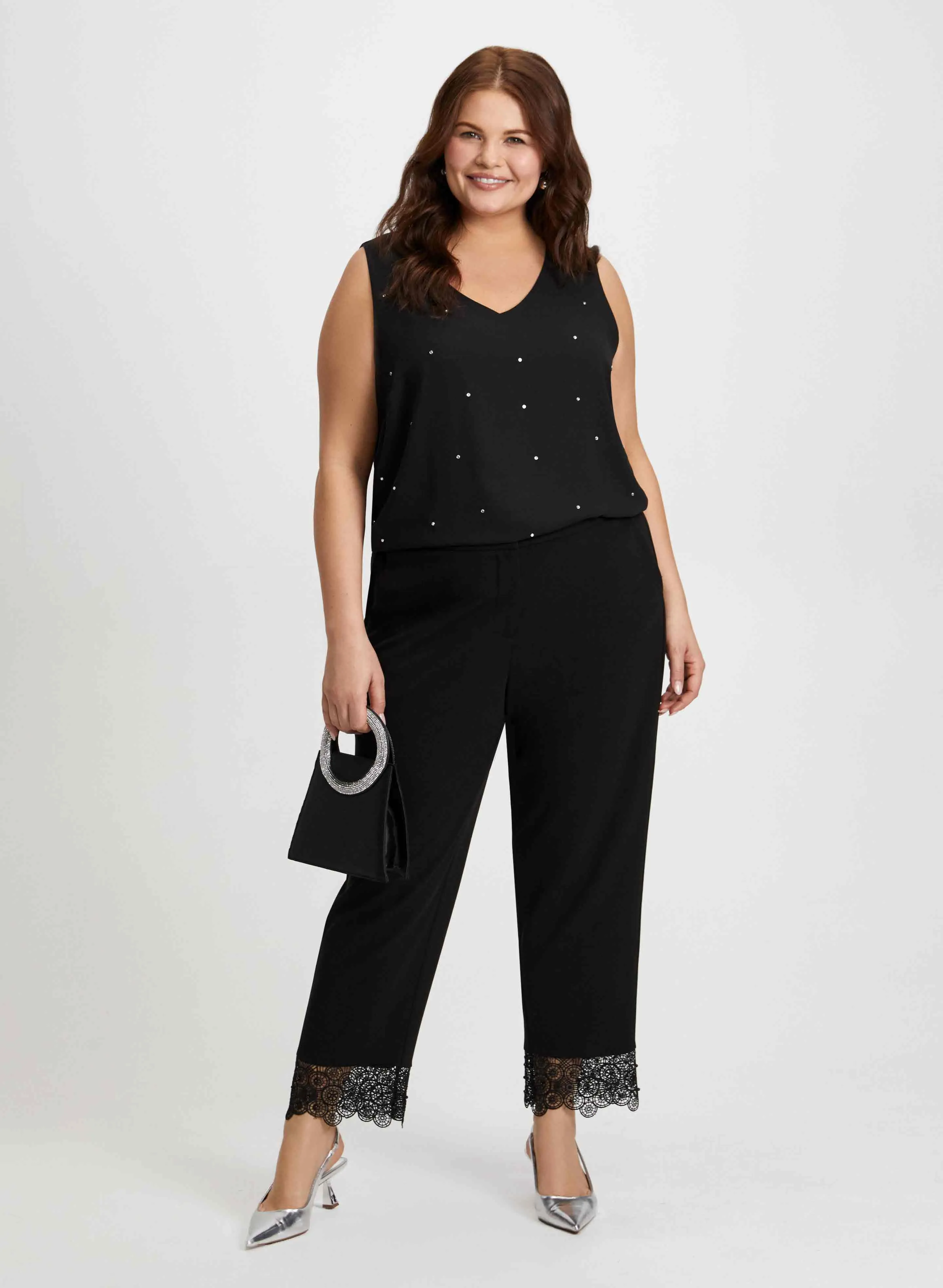 Rhinestone Detail Blouse & Lace Trim Pants sold by Laura