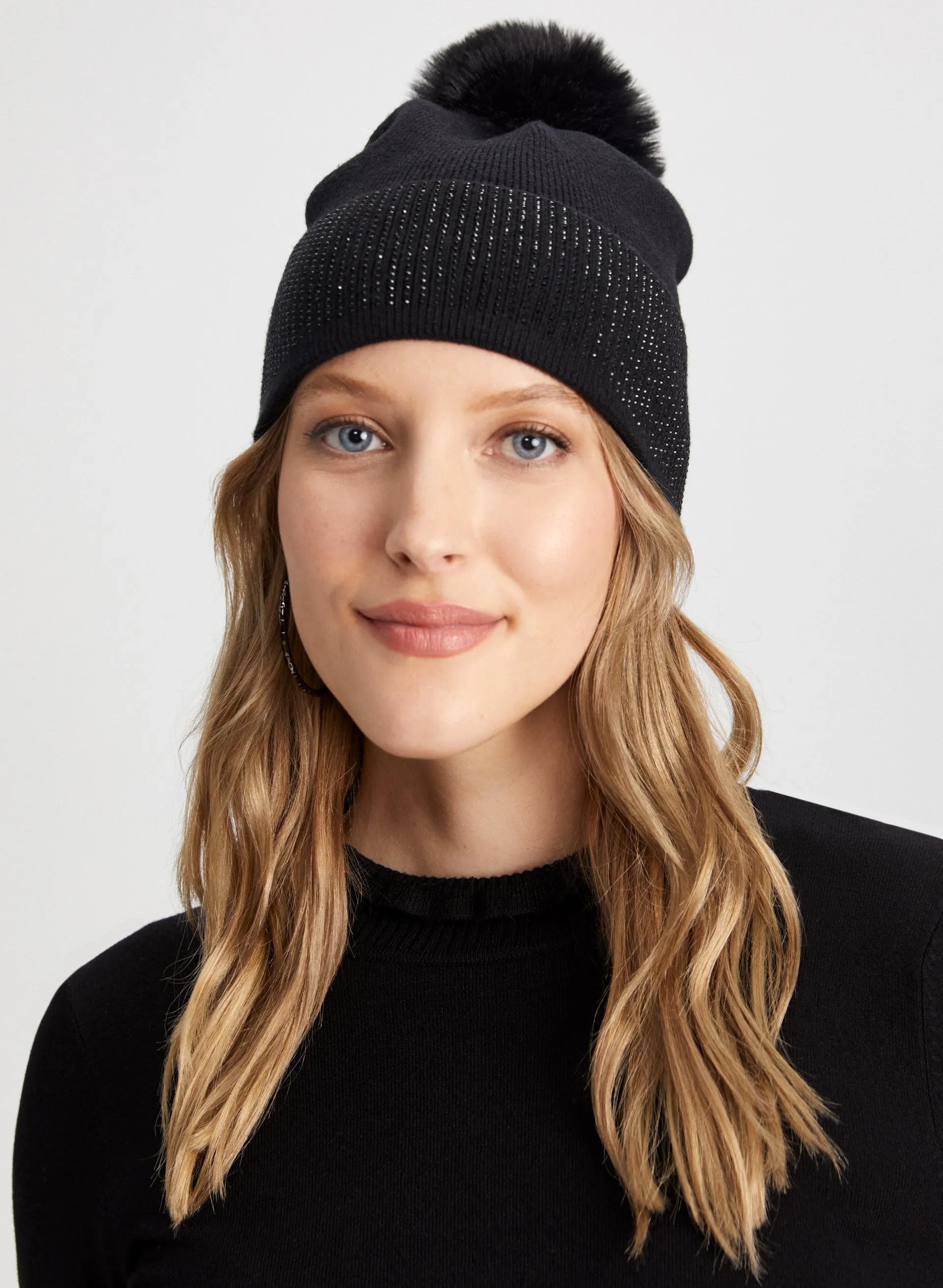 Rhinestone Cuff Pompom Hat sold by Laura product image thumbnail 4