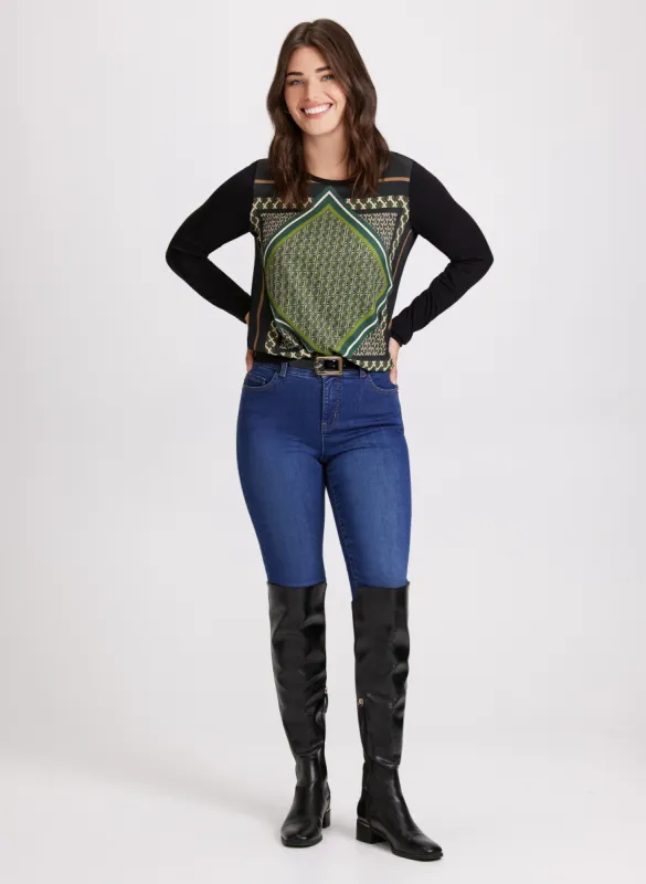 Geometric Print Top & Slim Leg Jeans made by Laura