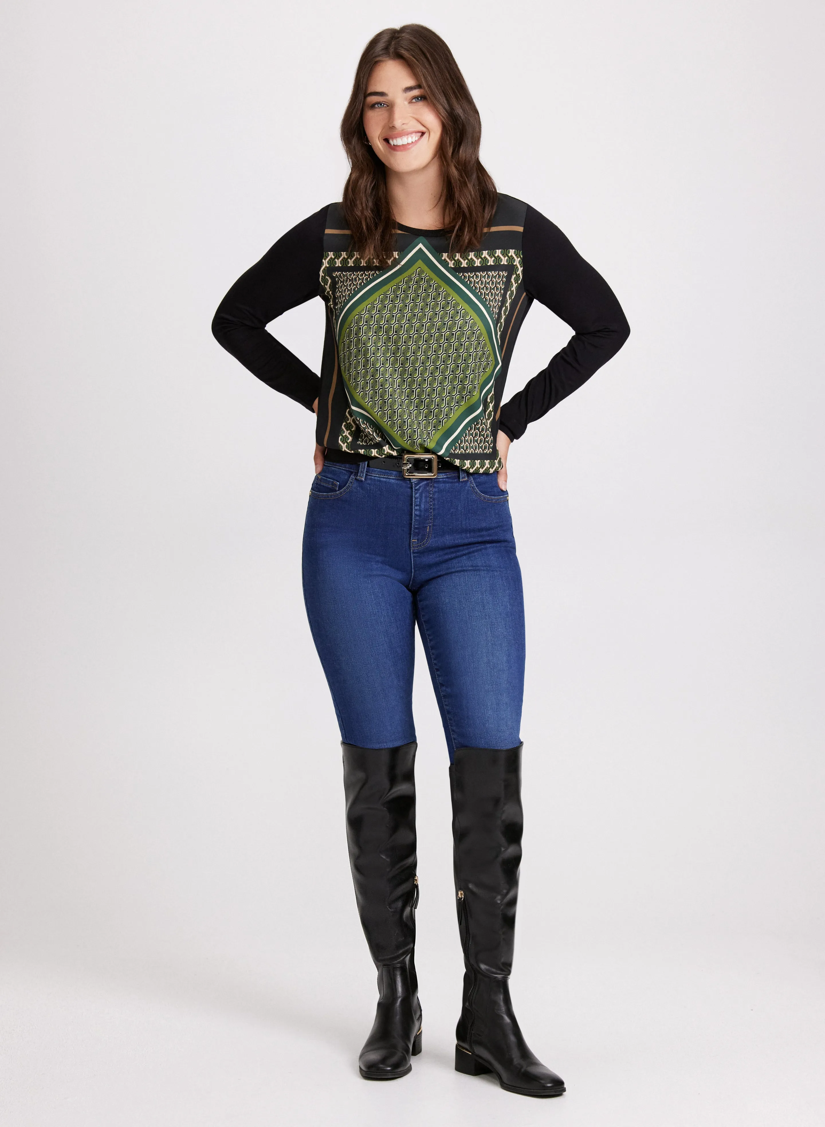 Geometric Print Top & Slim Leg Jeans sold by Laura