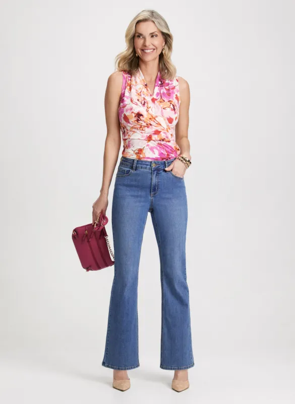 Floral Criss-Cross Top & Chain Trim Bootcut Jeans sold by Laura