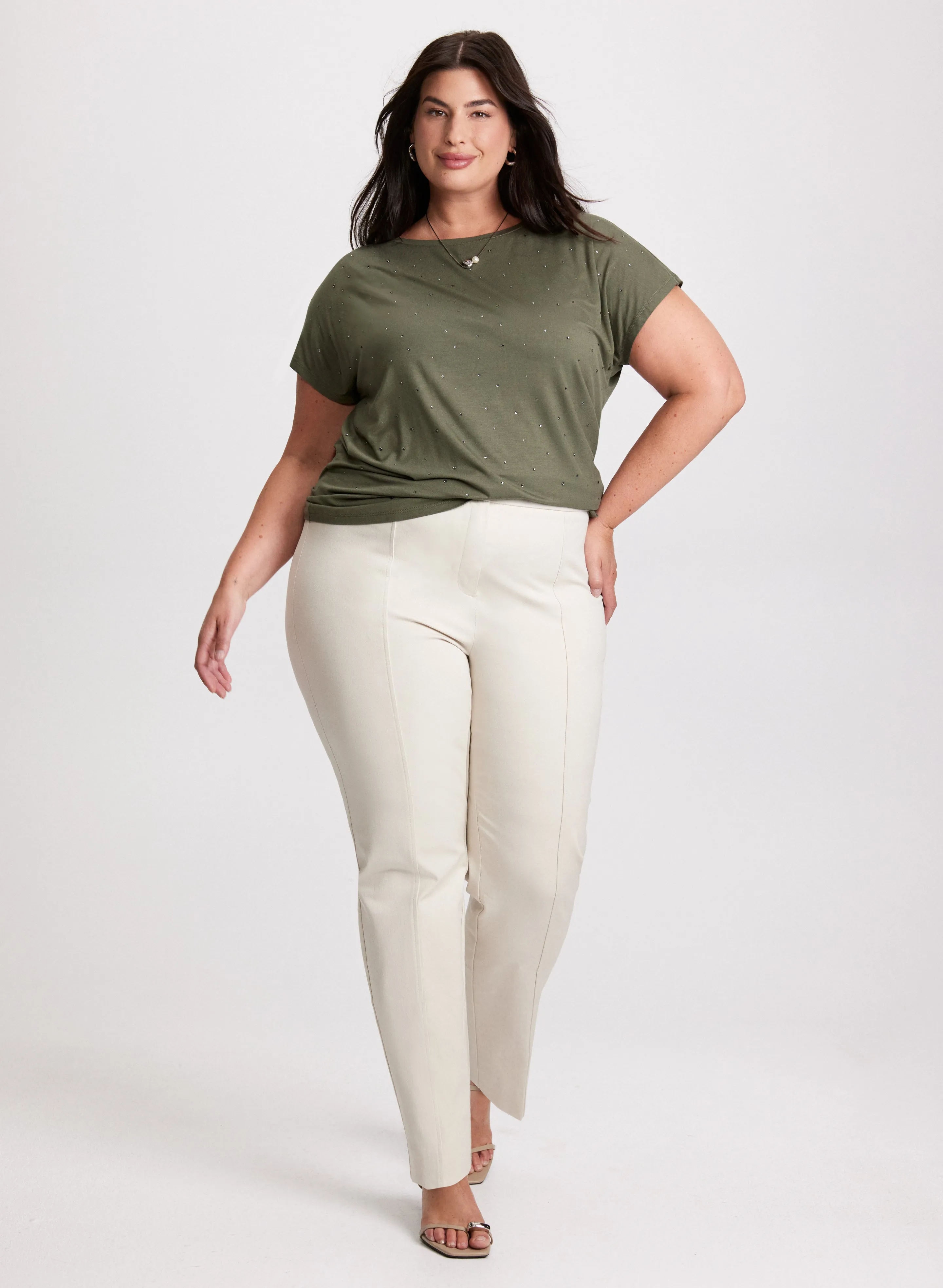 Bead Embellished T-Shirt & City Fit Slim Leg Pants sold by Laura