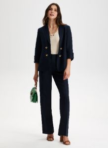 Linen Blend Notch Collar Blazer sold by Laura